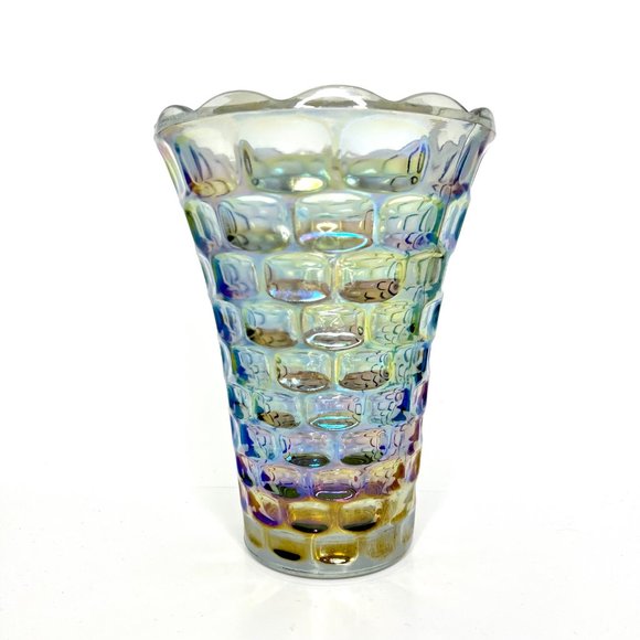Vintage Carnival Glass Vase Colonial Yorktown Iridescent Federal Glass Company